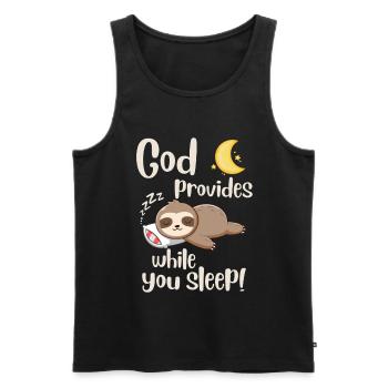 Jesus Christ- God provides while you sleep - Faith - Men's Premium Organic Tank Top - black - Front - AI Model Male 178 light (178cm)
