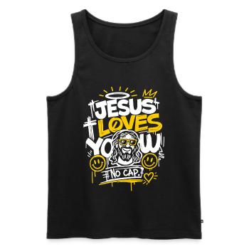 Jésus t’aime Design sans casquette - Débardeur bio Premium Homme - noir - Devant - Michal (187cm)