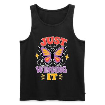 Just Winging It – Funny Butterfly - Men's Premium Organic Tank Top - black - Front - Michal (187cm)
