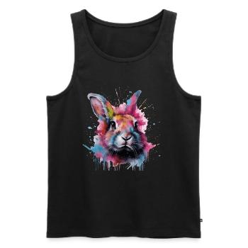 Rabbit Bunny Splash Watercolour - Men's Premium Organic Tank Top - black - Front - Michal (187cm)
