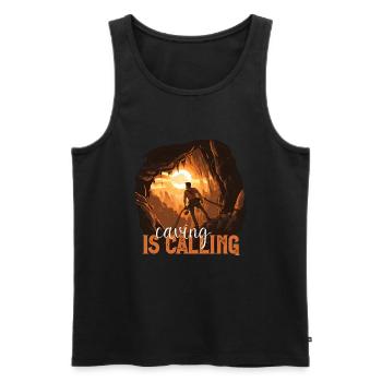 The cave calls at sunset - Men's Premium Organic Tank Top - black - Front - AI Model Male 178 light (178cm)