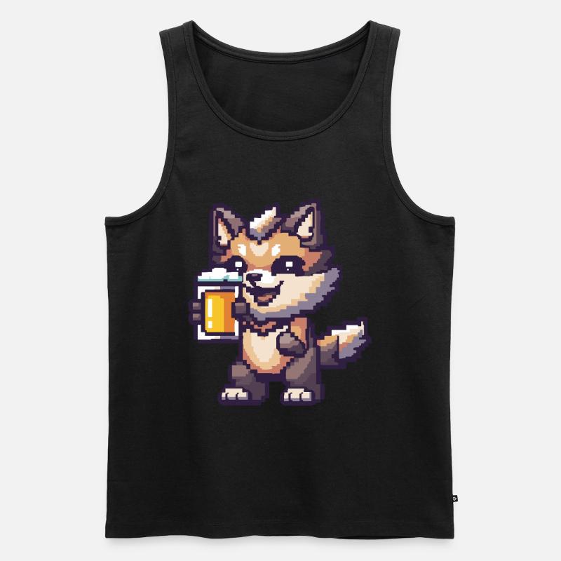 Wolf Pixel Bier - Männer Premium Bio Tank Top - Schwarz