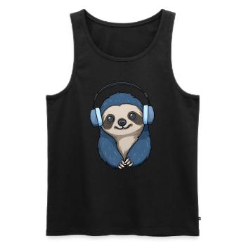 Musikliebhaber Faultier mit Kopfhörern - Männer Premium Bio Tank Top - Schwarz - Vorne - Michal (187cm)