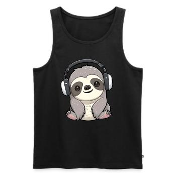 Süßes Faultier Kopfhörer Musikliebhaber - Männer Premium Bio Tank Top - Schwarz - Vorne - Michal (187cm)