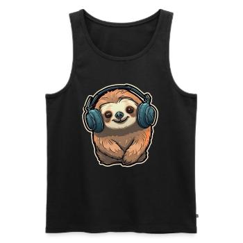 Faultier Kopfhörer Musik hören DJ - Männer Premium Bio Tank Top - Schwarz - Vorne - Michal (187cm)