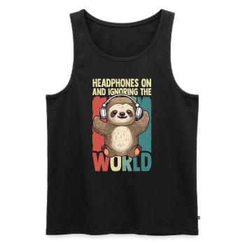 Faultier Kopfhörer Musik hören DJ - Männer Premium Bio Tank Top - Schwarz - Vorne - Michal (187cm)
