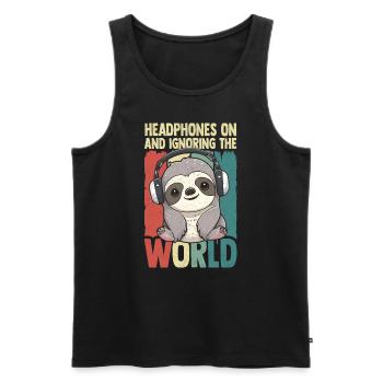 Kopfhörer Kawaii Faultier Musik hören - Männer Premium Bio Tank Top - Schwarz - Vorne - Michal (187cm)