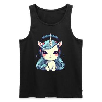 Mignon Licorne Casque Amoureux de la Musique - Débardeur bio Premium Homme - noir - Devant - Michal (187cm)