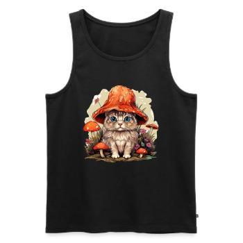 Cottagecore Champignon Vintage Chat - Débardeur bio Premium Homme - noir - Devant - Michal (187cm)