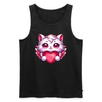 Chat de la Saint-Valentin avec chaton d’amour coeur - Débardeur bio Premium Homme - noir - Devant - Michal (187cm)