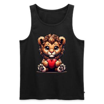 Valentine's Day Lion with Heart Love - Men's Premium Organic Tank Top - black - Front - Michal (187cm)