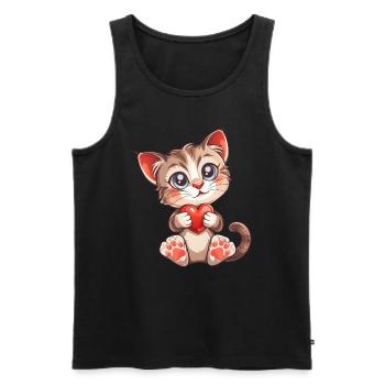 Valentine's Day Cat Heart Love Kitty - Men's Premium Organic Tank Top - black - Front - Michal (187cm)