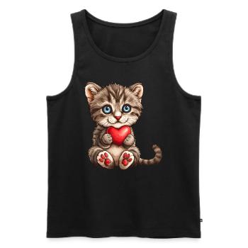 Chat de la Saint-Valentin avec amour de cœur Amour de chat - Débardeur bio Premium Homme - noir - Devant - Michal (187cm)