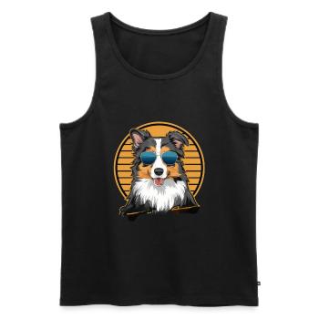 Cool Australian Shepherd with Sunglasses - Men's Premium Organic Tank Top - black - Front - Michal (187cm)