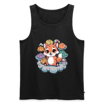 Dessin animé Kawaii Renard avec des boulettes farcies - Débardeur bio Premium Homme - noir - Devant - AI Model Male 178 light (178cm)
