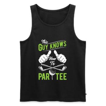This Guy Knows How to T-Shirt - Golf - Men's Premium Organic Tank Top - black - Front - Michal (187cm)