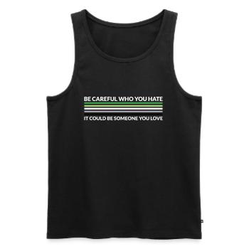 Vorsicht Wer Hasst - LGBTQ Aromantic - Männer Premium Bio Tank Top - Schwarz - Vorne - AI Model Male 178 light (178cm)