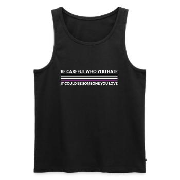 Attention Qui déteste - LGBTQ Asexuel - Débardeur bio Premium Homme - noir - Devant - Michal (187cm)