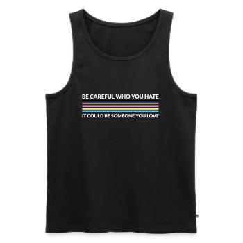 Attention, qui déteste - LGBTQ Polygenre - Débardeur bio Premium Homme - noir - Devant - Michal (187cm)