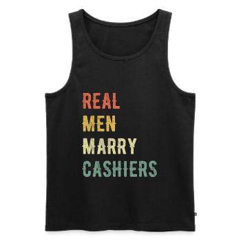 Real Men Marry Cashiers - Men's Premium Organic Tank Top - black - Front - Michal (187cm)
