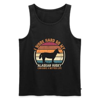 Work Hard - Retro Alaskan Husky - Men's Premium Organic Tank Top - black - Front - AI Model Male 178 light (178cm)
