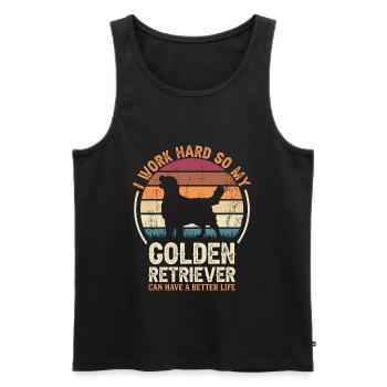 Work Hard - Retro Golden Retriever - Men's Premium Organic Tank Top - black - Front - AI Model Male 178 light (178cm)