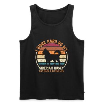 Work Hard - Retro Siberian Husky - Men's Premium Organic Tank Top - black - Front - AI Model Male 178 light (178cm)