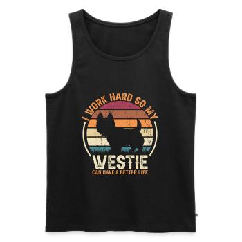 Work Hard - Retro Westie - Men's Premium Organic Tank Top - black - Front - Michal (187cm)