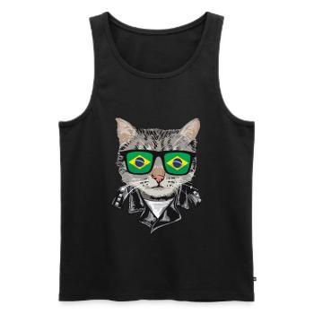 Cat Brazil Flag Lunettes de soleil - Débardeur bio Premium Homme - noir - Devant - Michal (187cm)