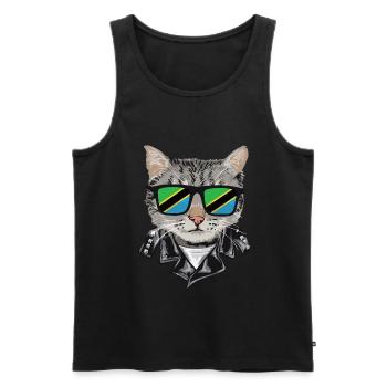 Katze Tansania Flagge Sonnenbrille - Männer Premium Bio Tank Top - Schwarz - Vorne - Michal (187cm)
