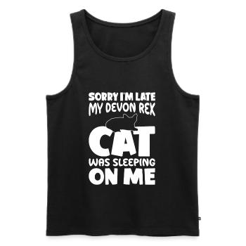 Sorry, I'm too late - Devon Rex Cat - Men's Premium Organic Tank Top - black - Front - Michal (187cm)