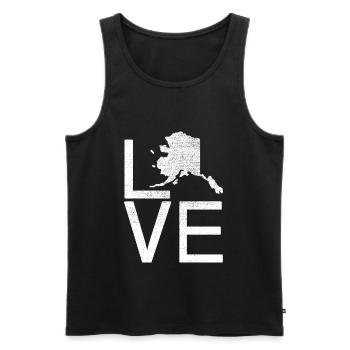 État des États-Unis - Carte d’amour Alaska - Débardeur bio Premium Homme - noir - Devant - Michal (187cm)