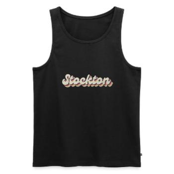 Nostalgique usa city des années 70 - Vintage Stockton - Débardeur bio Premium Homme - noir - Devant - AI Model Male 178 light (178cm)