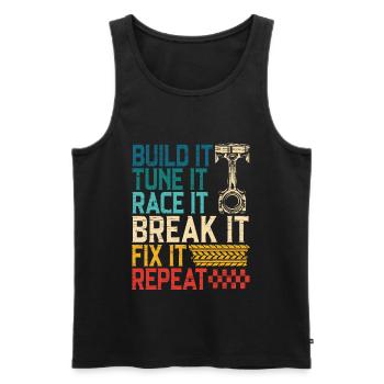 Build It Tune It Race It Break It Fix It Repeat - Débardeur bio Premium Homme - noir - Devant - AI Model Male 178 light (178cm)