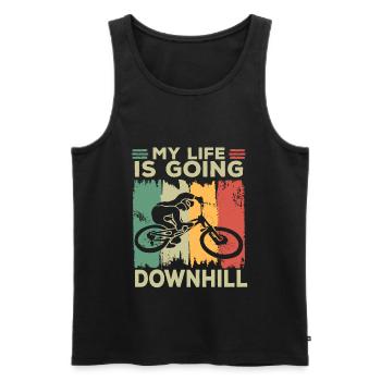 MTB Spruch Dirt Jump My Life is going Dowhill - Männer Premium Bio Tank Top - Schwarz - Vorne - Michal (187cm)