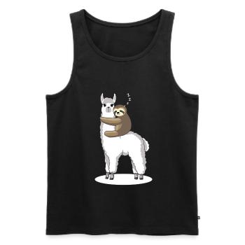 Sloth sleeps on Alpaca Lama - gift - Men's Premium Organic Tank Top - black - Front - AI Model Male 178 light (178cm)