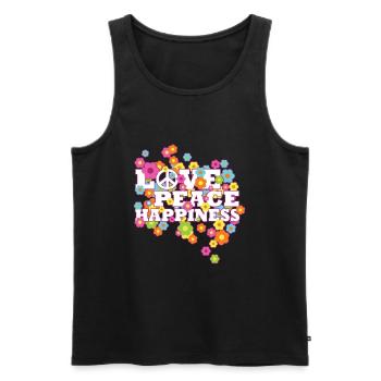 Hippie - Love Peace Happiness - Liebe Frieden - Männer Premium Bio Tank Top - Schwarz - Vorne - Michal (187cm)
