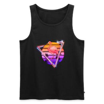 Flamingo Synthwave Retro Old School Cadeau - Débardeur bio Premium Homme - noir - Devant - AI Model Male 178 light (178cm)