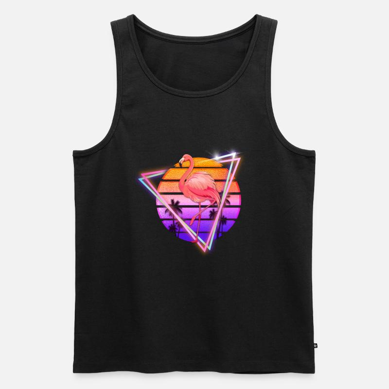 Flamingo Synthwave Retro Oldschool Geschenk - Männer Premium Bio Tank Top - Schwarz
