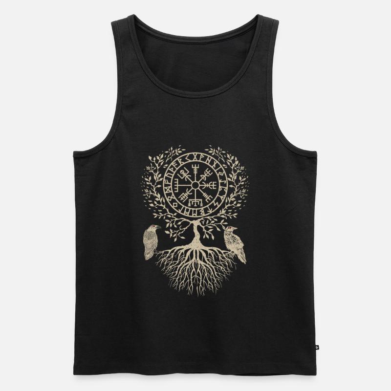 Vegvisir Wikinger Kompass Odins Raben Baum Lebens - Männer Premium Bio Tank Top - Schwarz