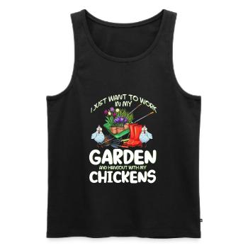 Poulets jardin poulailler oeuf jardinage cadeau - Débardeur bio Premium Homme - noir - Devant - AI Model Male 178 light (178cm)