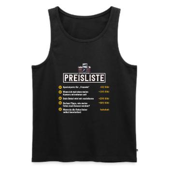 Fotograf Preisliste Lustiges Geschenk - Männer Premium Bio Tank Top - Schwarz - Vorne - AI Model Male 178 light (178cm)