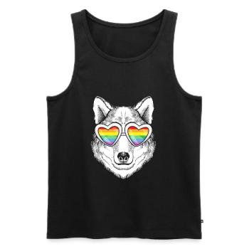 LGBTQ Rainbow Regenbogen Wolf Gay Pride Geschenk - Männer Premium Bio Tank Top - Schwarz - Vorne - Michal (187cm)