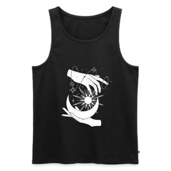 Yoga Sonne Mond Hände Motiv - Männer Premium Bio Tank Top - Schwarz - Vorne - AI Model Male 178 light (178cm)