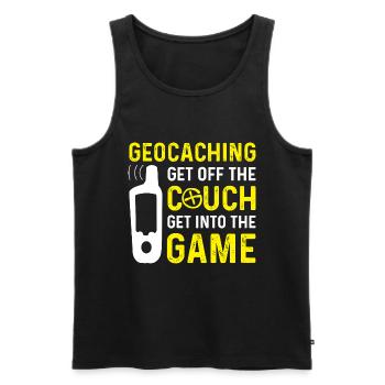 Geocache Get Off The Couch Funny Geocaching - Men's Premium Organic Tank Top - black - Front - AI Model Male 178 light (178cm)