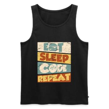 Programmeur développeur IT Spruch Eat Sleep Code - Débardeur bio Premium Homme - noir - Devant - AI Model Male 178 light (178cm)