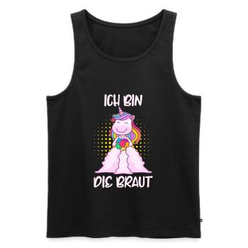JGA Spruch ich bin die Braut Einhorn Polterabend - Männer Premium Bio Tank Top - Schwarz - Vorne - Michal (187cm)