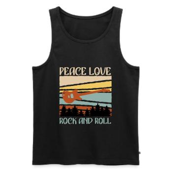 Vintage Gitarren Spruch Peace Love Rock n Roll - Männer Premium Bio Tank Top - Schwarz - Vorne - Michal (187cm)