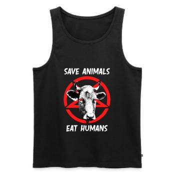 Vegan Saying Save Animals Eat Humans Satan - Men's Premium Organic Tank Top - black - Front - Michal (187cm)