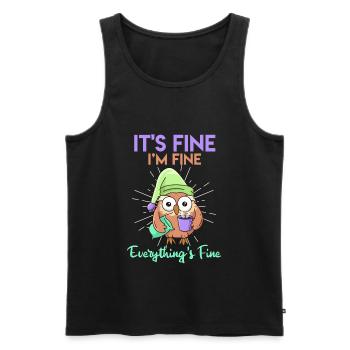 Coffee Owl It's Fine I'am Fine Everthing's Fine - Men's Premium Organic Tank Top - black - Front - AI Model Male 178 light (178cm)